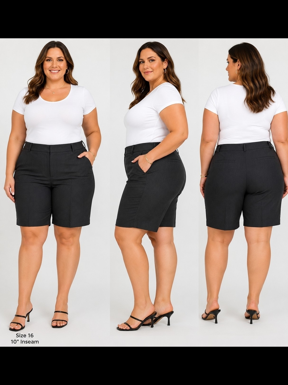 Reitmans Black Plus Size High Rise Bermuda Shorts Stretch Pull On Sz 16